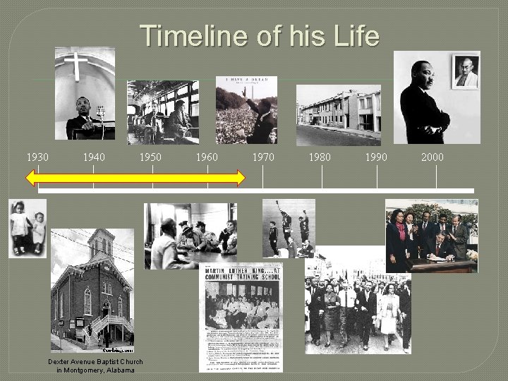 Timeline of his Life 1930 1940 1950 1960 1970 1980 1990 2000 Dexter Avenue Timeline of his Life 1930 1940 1950 1960 1970 1980 1990 2000 Dexter Avenue