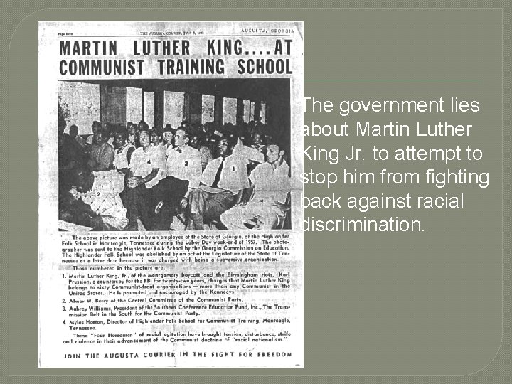 The government lies about Martin Luther King Jr. to attempt to stop him from The government lies about Martin Luther King Jr. to attempt to stop him from