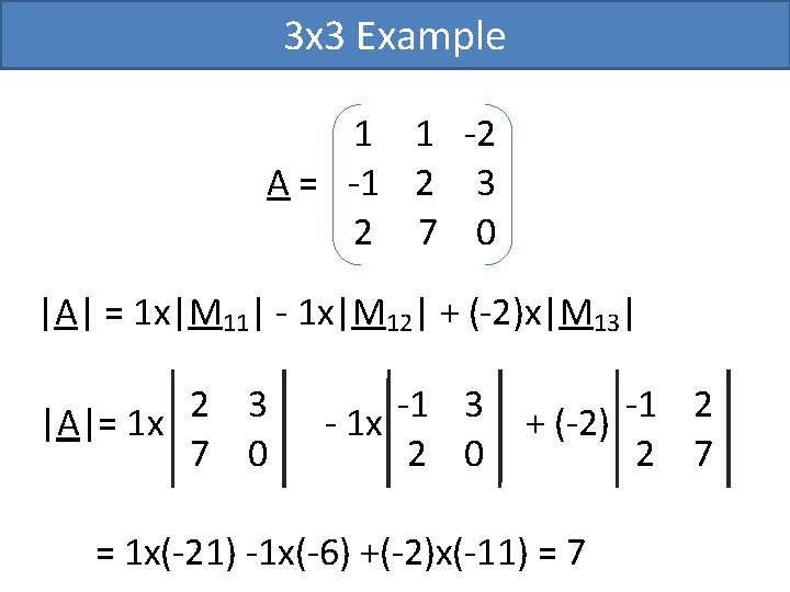3 x 3 Example 1 1 -2 A = -1 2 3 2 7 3 x 3 Example 1 1 -2 A = -1 2 3 2 7
