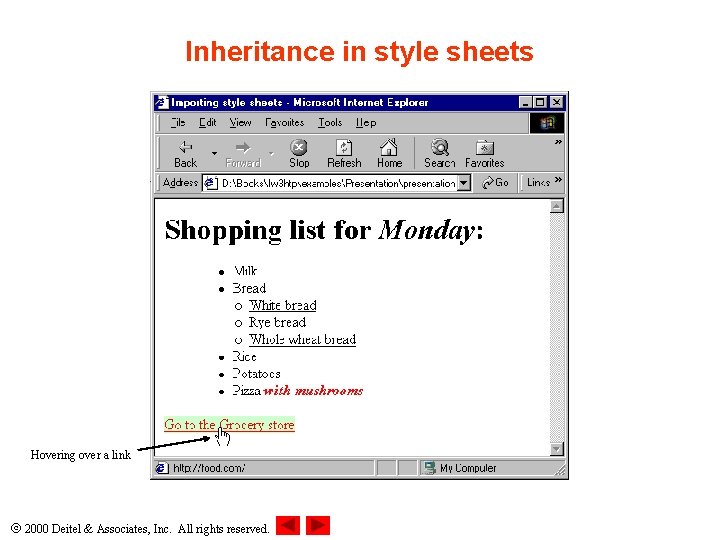 Inheritance in style sheets Hovering over a link 2000 Deitel & Associates, Inc. All