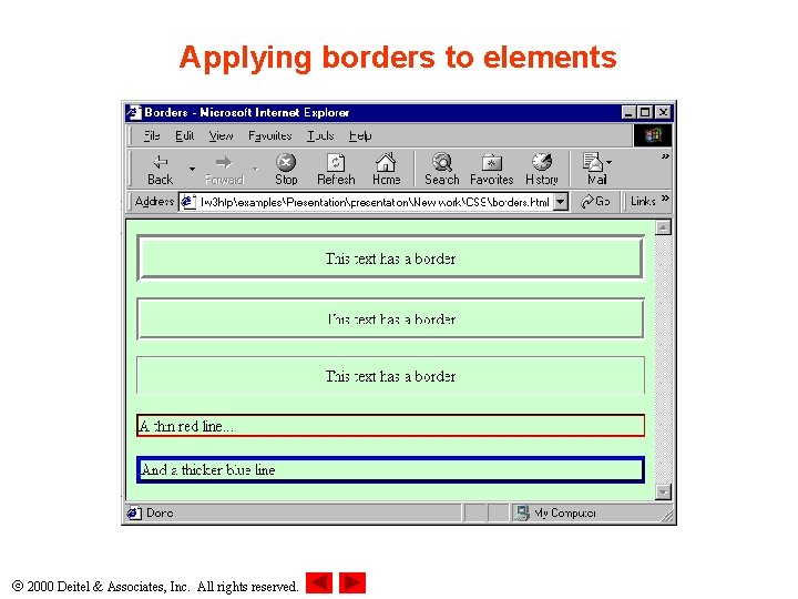 Applying borders to elements 2000 Deitel & Associates, Inc. All rights reserved. 