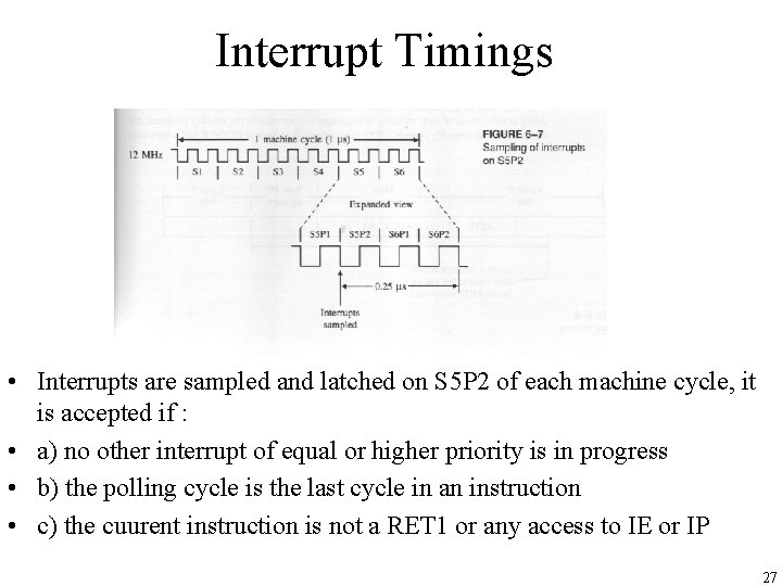 Interrupt Timings • Interrupts are sampled and latched on S 5 P 2 of