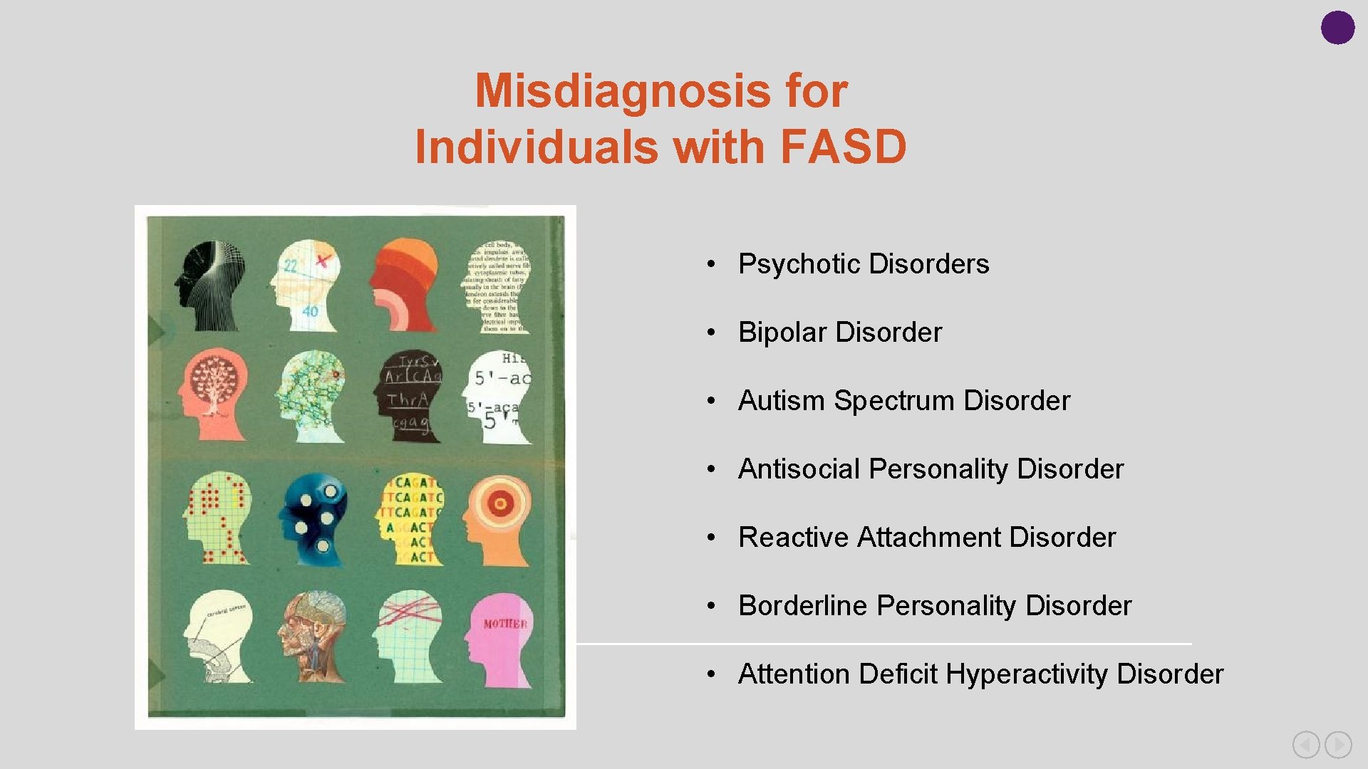 Misdiagnosis for Individuals with FASD • Psychotic Disorders • Bipolar Disorder • Autism Spectrum