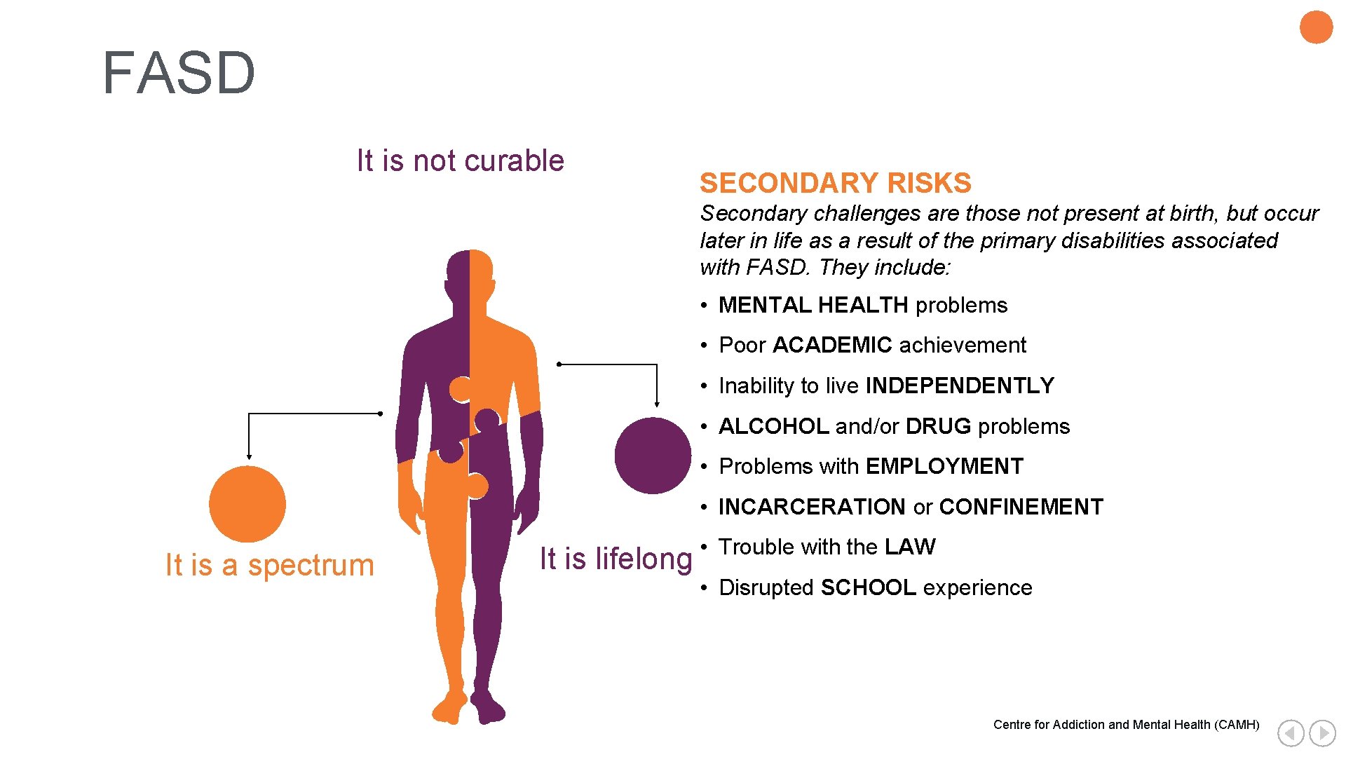 FASD 4 1 It is not curable SECONDARY RISKS Secondary challenges are those not