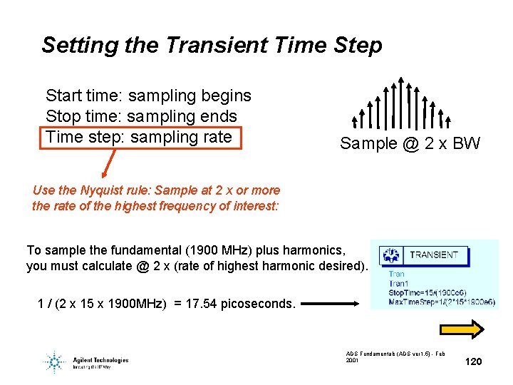 Setting the Transient Time Step Start time: sampling begins Stop time: sampling ends Time Setting the Transient Time Step Start time: sampling begins Stop time: sampling ends Time