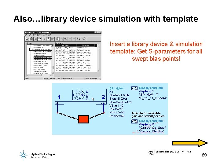 Also…library device simulation with template Insert a library device & simulation template: Get S-parameters Also…library device simulation with template Insert a library device & simulation template: Get S-parameters