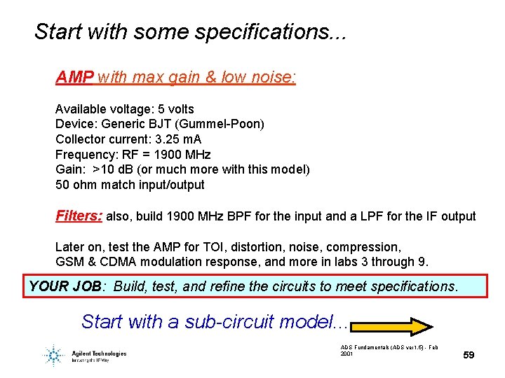 Start with some specifications. . . AMP with max gain & low noise: Available Start with some specifications. . . AMP with max gain & low noise: Available