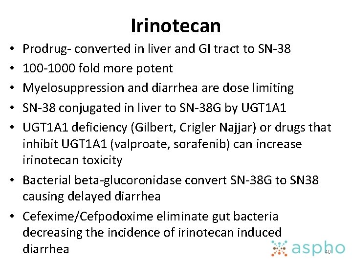 Irinotecan Prodrug- converted in liver and GI tract to SN-38 100 -1000 fold more