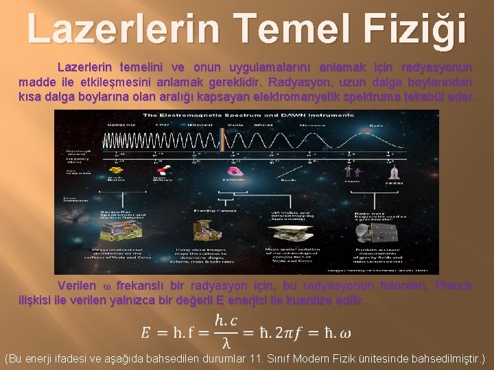 Lazerlerin Temel Fiziği Lazerlerin temelini ve onun uygulamalarını anlamak için radyasyonun madde ile etkileşmesini