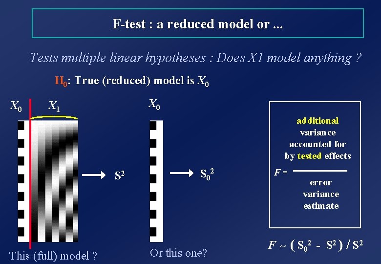 F-test : a reduced model or. . . Tests multiple linear hypotheses : Does