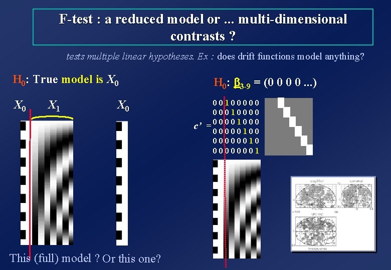 F-test : a reduced model or. . . multi-dimensional contrasts ? tests multiple linear