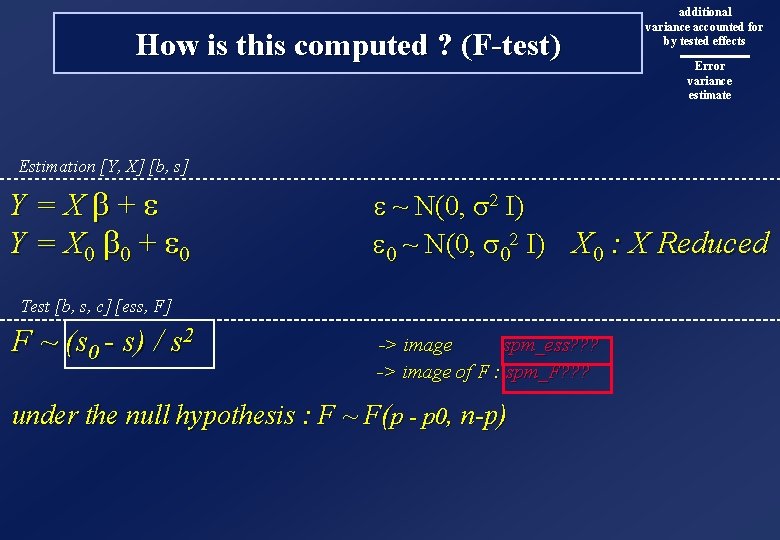 How is this computed ? (F-test) additional variance accounted for by tested effects Error