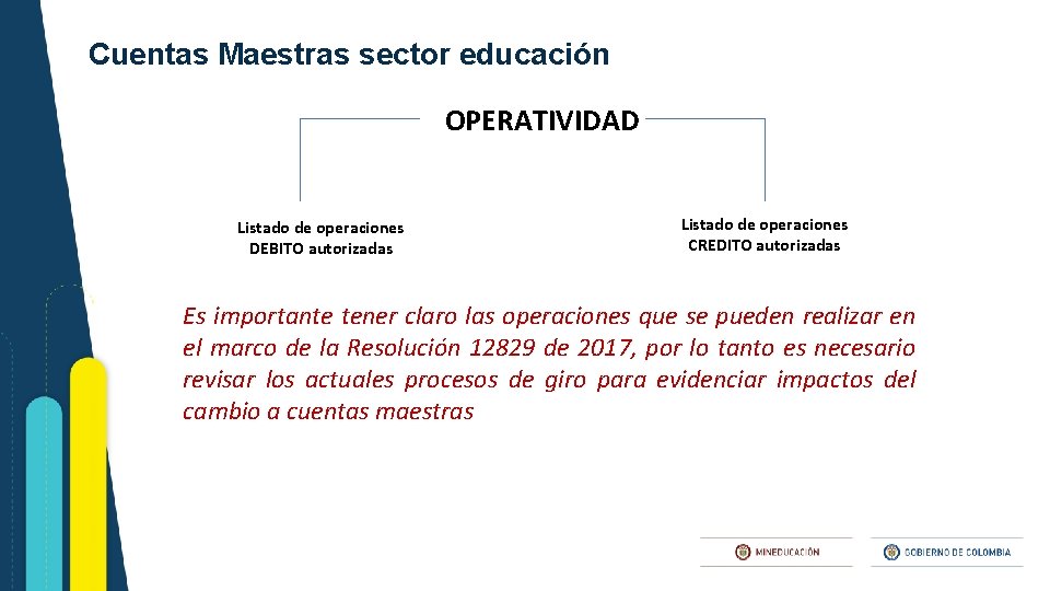 Cuentas Maestras sector educación OPERATIVIDAD Listado de operaciones DEBITO autorizadas Listado de operaciones CREDITO