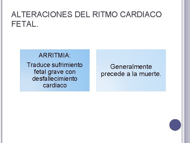 ALTERACIONES DEL RITMO CARDIACO FETAL. ARRITMIA: Traduce sufrimiento fetal grave con desfallecimiento cardiaco Generalmente