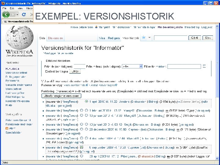 EXEMPEL: VERSIONSHISTORIK 