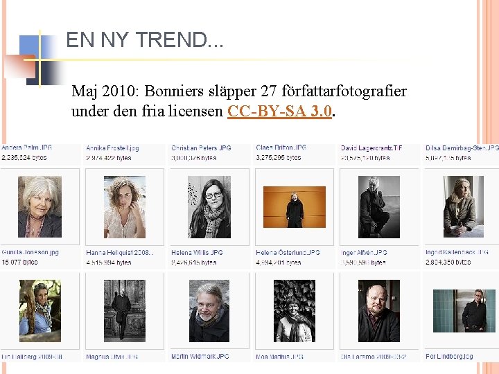 EN NY TREND. . . Maj 2010: Bonniers släpper 27 författarfotografier under den fria