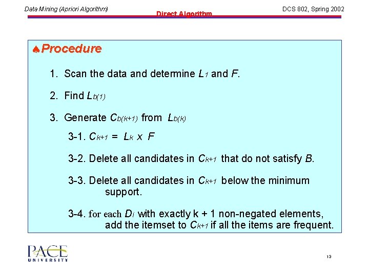 Data Mining Apriori Algorithm DCS 802 Spring 2002