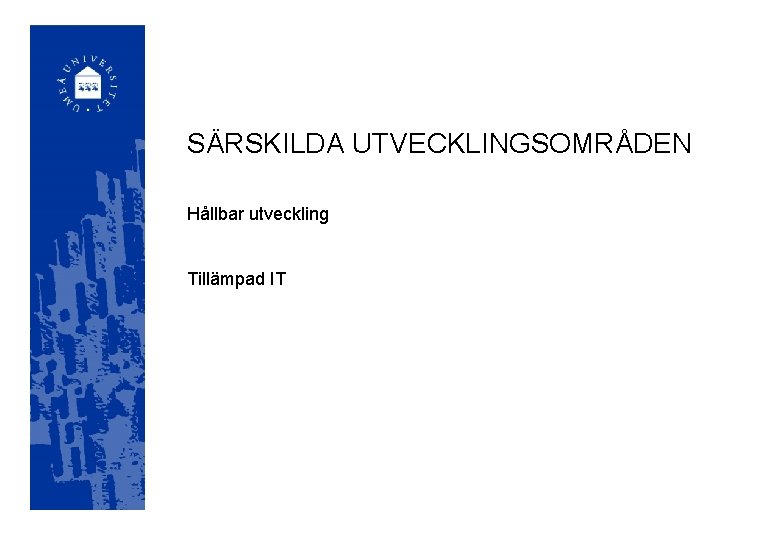 SÄRSKILDA UTVECKLINGSOMRÅDEN Hållbar utveckling Tillämpad IT 