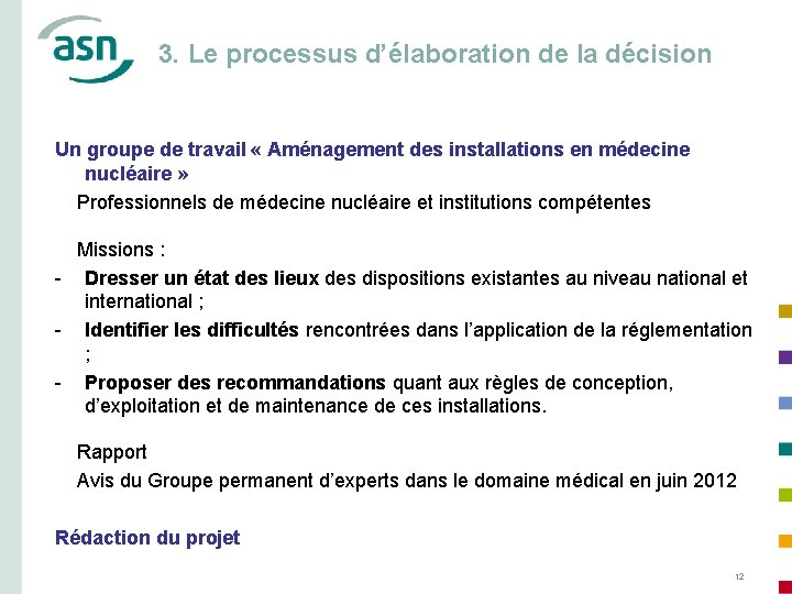 3. Le processus d’élaboration de la décision Un groupe de travail « Aménagement des