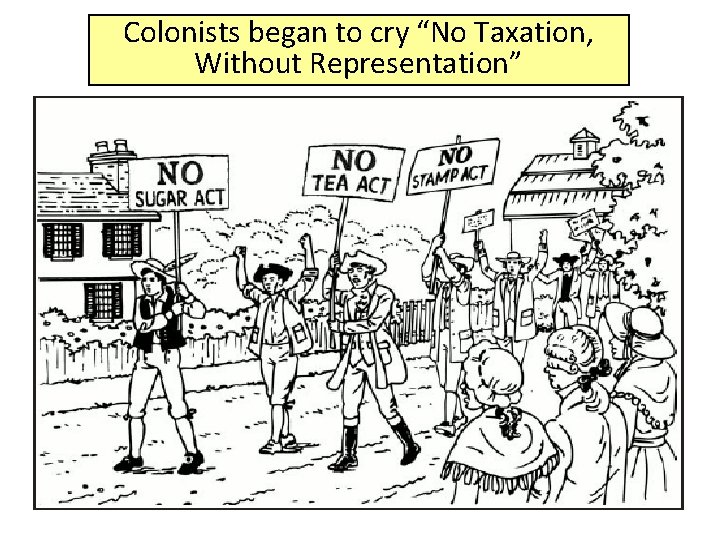 Colonists began to cry “No Taxation, Without Representation” 