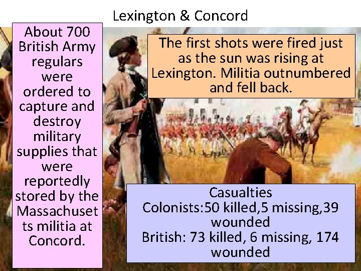 About 700 British Army regulars were ordered to capture and destroy military supplies that