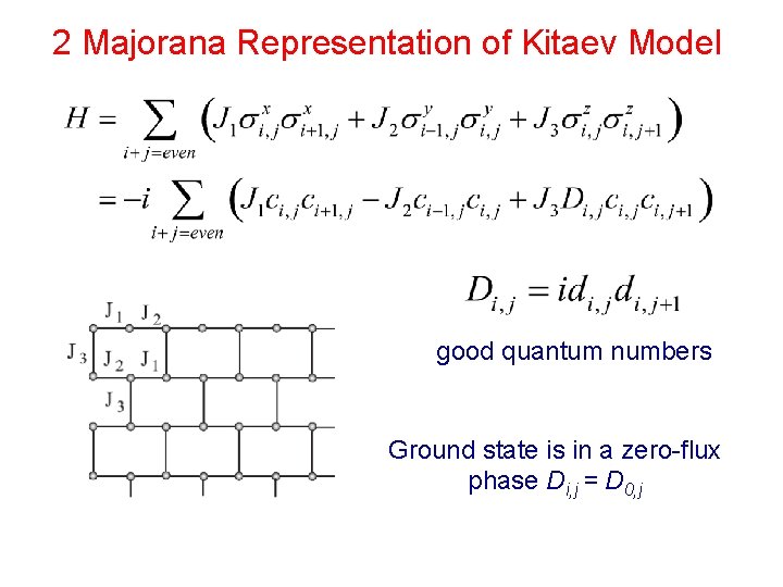 2 Majorana Representation of Kitaev Model good quantum numbers Ground state is in a