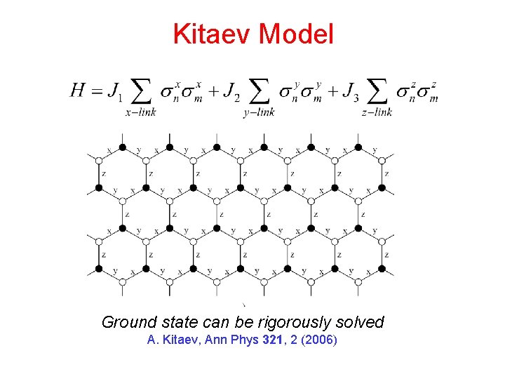 Kitaev Model Ground state can be rigorously solved A. Kitaev, Ann Phys 321, 2