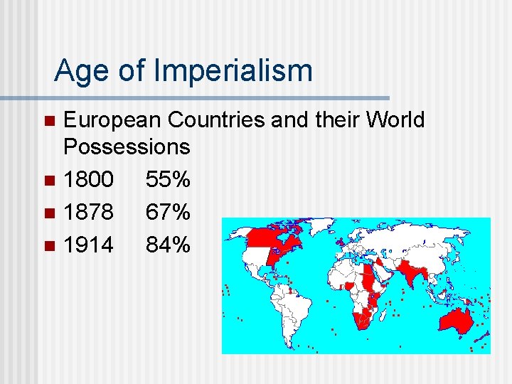 Age of Imperialism European Countries and their World Possessions n 1800 55% n 1878
