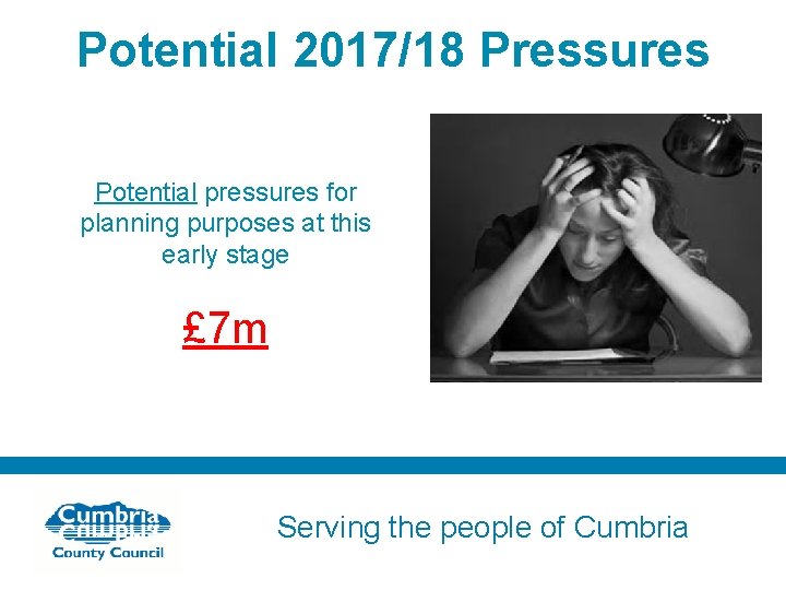 Potential 2017/18 Pressures Potential pressures for planning purposes at this early stage £ 7