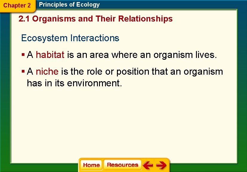 Chapter 2 Principles of Ecology 2. 1 Organisms and Their Relationships Ecosystem Interactions §