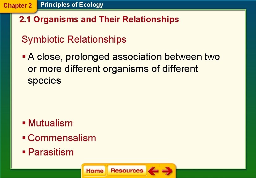 Chapter 2 Principles of Ecology 2. 1 Organisms and Their Relationships Symbiotic Relationships §