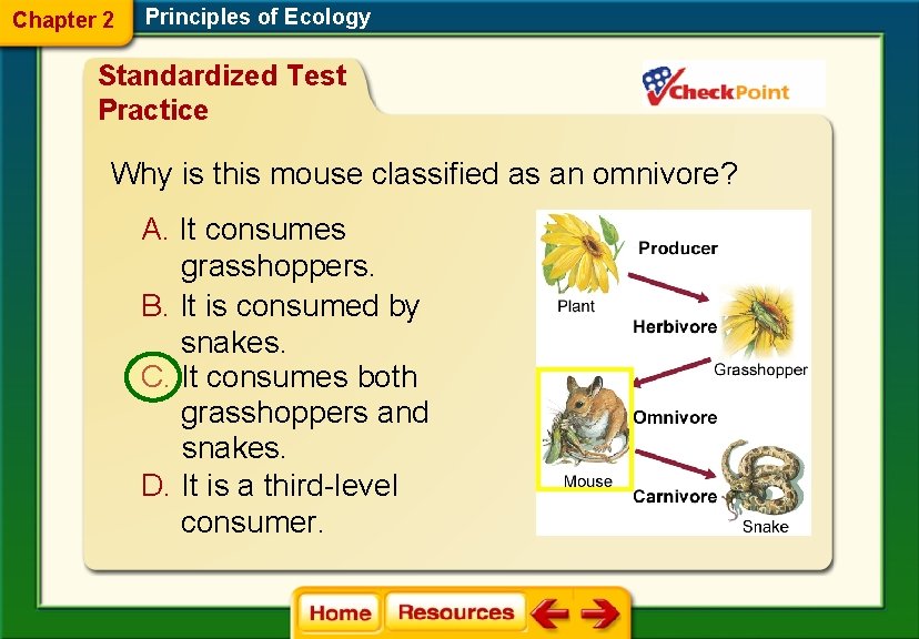 Chapter 2 Principles of Ecology Standardized Test Practice Why is this mouse classified as