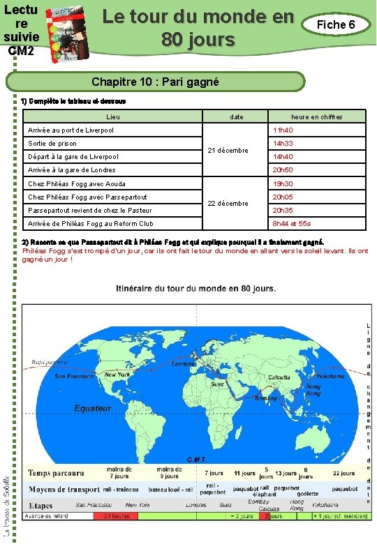 Lectu re suivie CM 2 Le tour du monde en 80 jours Fiche 6