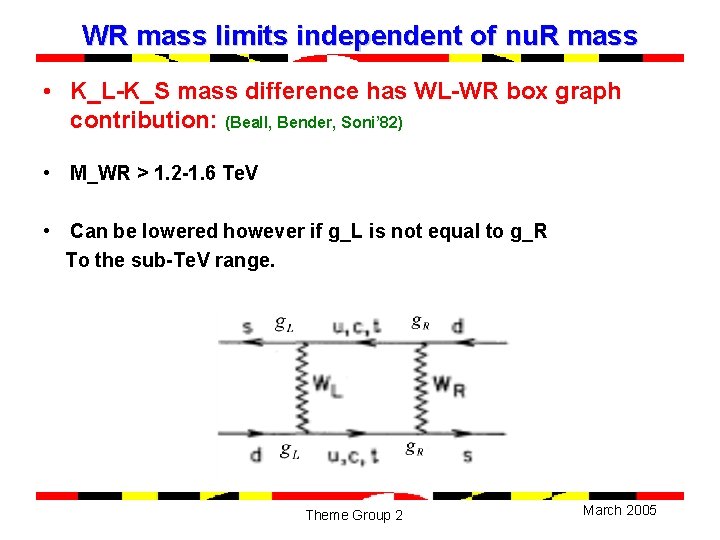 WR mass limits independent of nu. R mass • K_L-K_S mass difference has WL-WR