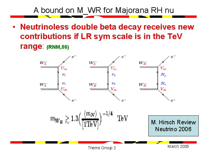 A bound on M_WR for Majorana RH nu • Neutrinoless double beta decay receives