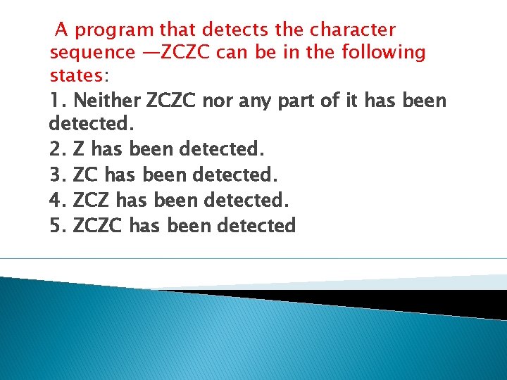 A program that detects the character sequence ―ZCZC can be in the following states: