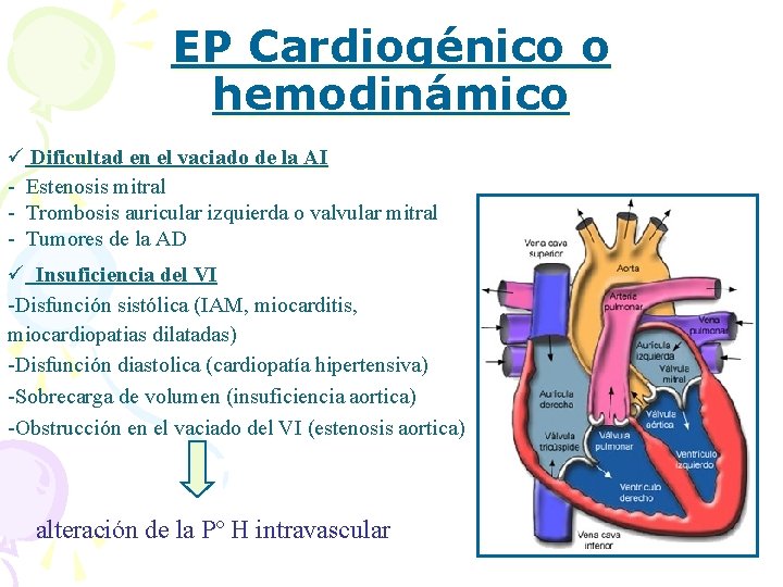 EP Cardiogénico o hemodinámico ü Dificultad en el vaciado de la AI - Estenosis