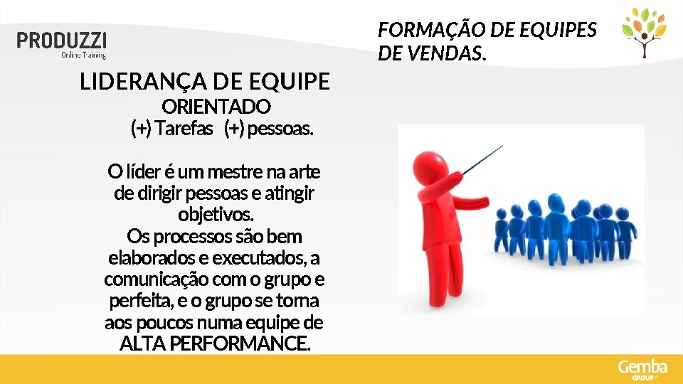 FORMAÇÃO DE EQUIPES DE VENDAS. LIDERANÇA DE EQUIPE ORIENTADO (+) Tarefas (+) pessoas. O