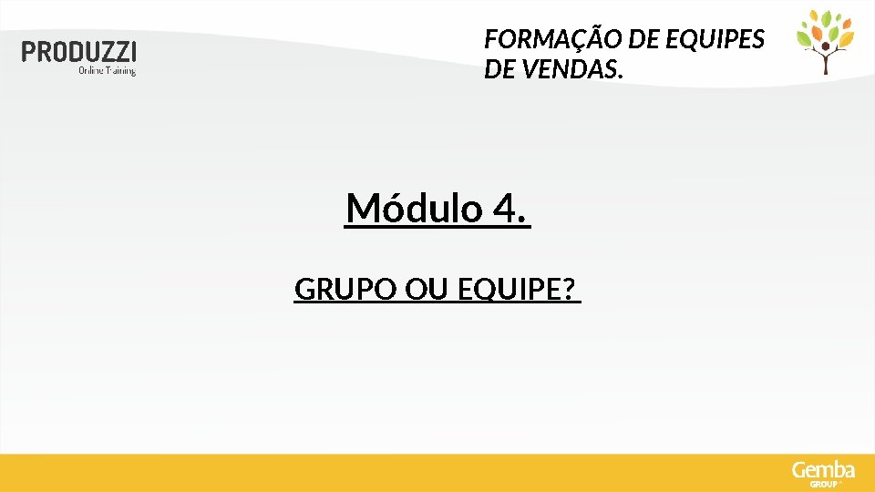 FORMAÇÃO DE EQUIPES DE VENDAS. Módulo 4. GRUPO OU EQUIPE? 