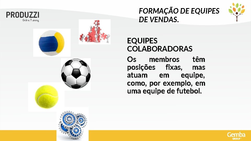 FORMAÇÃO DE EQUIPES DE VENDAS. EQUIPES COLABORADORAS Os membros têm posições fixas, mas atuam