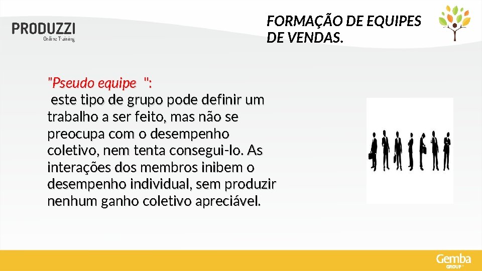 FORMAÇÃO DE EQUIPES DE VENDAS. "Pseudo equipe ": este tipo de grupo pode definir