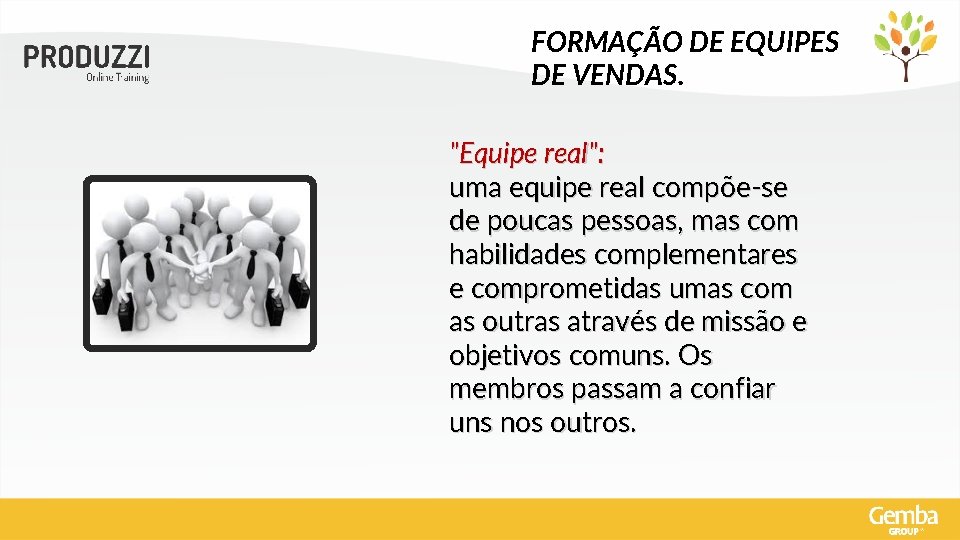 FORMAÇÃO DE EQUIPES DE VENDAS. "Equipe real": uma equipe real compõe-se de poucas pessoas,