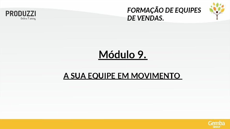 FORMAÇÃO DE EQUIPES DE VENDAS. Módulo 9. A SUA EQUIPE EM MOVIMENTO 