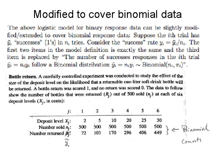 Modified to cover binomial data 