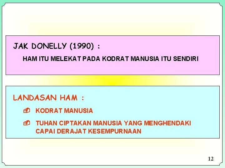 JAK DONELLY (1990) : HAM ITU MELEKAT PADA KODRAT MANUSIA ITU SENDIRI LANDASAN HAM