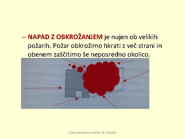 – NAPAD Z OBKROŽANJEM je nujen ob velikih požarih. Požar obkrožimo hkrati z več