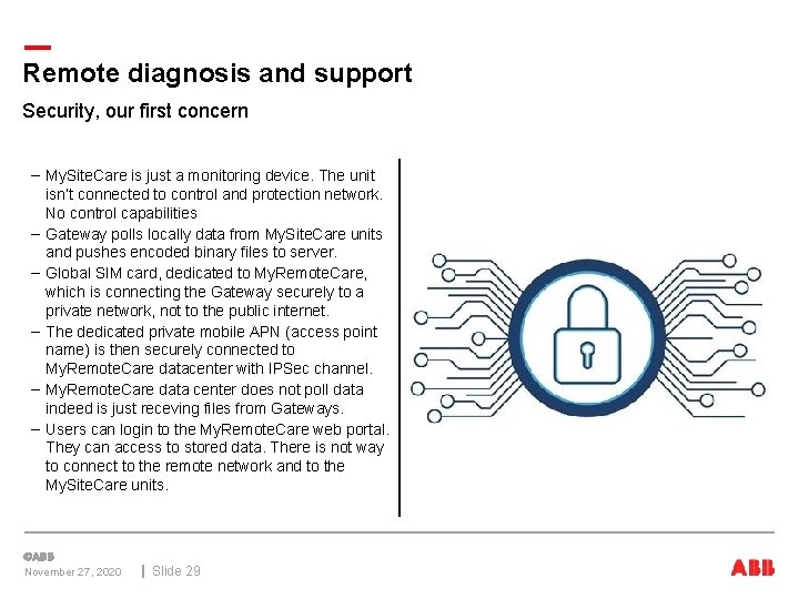 Remote diagnosis and support Security, our first concern – My. Site. Care is just