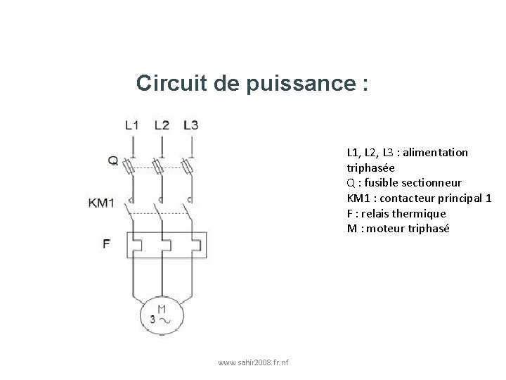Circuit de puissance : L 1, L 2, L 3 : alimentation triphasée Circuit de puissance : L 1, L 2, L 3 : alimentation triphasée