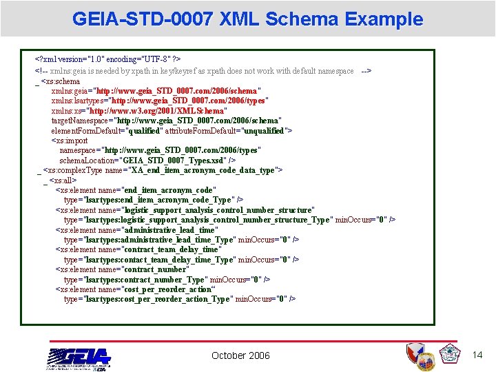 GEIA-STD-0007 XML Schema Example <? xml version="1. 0" encoding="UTF-8" ? > <!-- xmlns: geia GEIA-STD-0007 XML Schema Example <? xml version="1. 0" encoding="UTF-8" ? > <!-- xmlns: geia