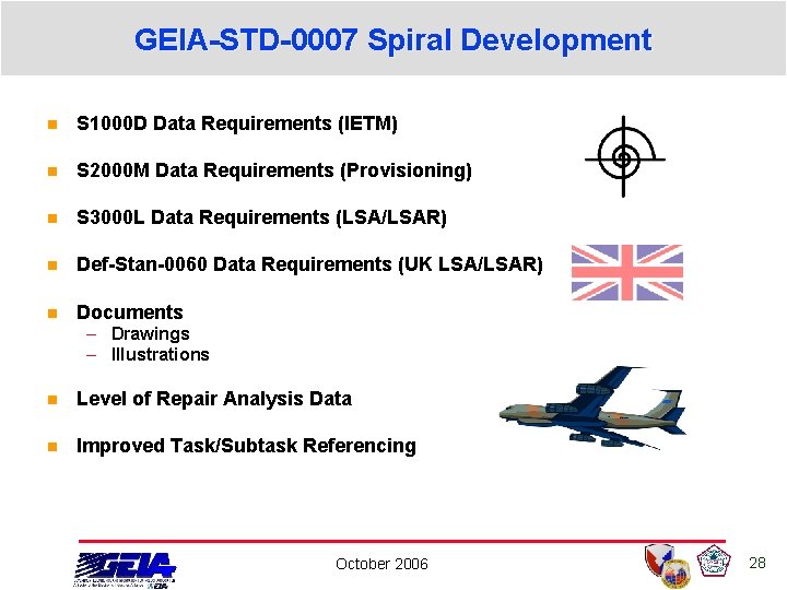 GEIA-STD-0007 Spiral Development n S 1000 D Data Requirements (IETM) n S 2000 M GEIA-STD-0007 Spiral Development n S 1000 D Data Requirements (IETM) n S 2000 M